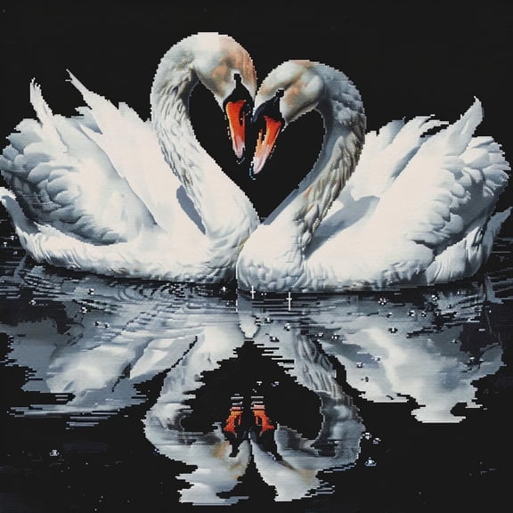White Swan Couple in Lake DIY 11CT Stamped Cross Stitch Kits for Beginners Easy Needlepoint Embroidery Counted Cross Stitch Art Craft for Wall Decoration 14x14inch(9)