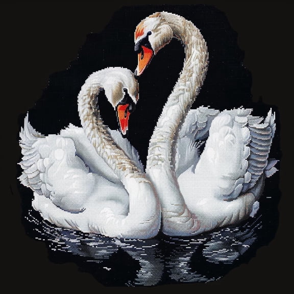 White Swan Couple in Lake DIY 11CT Stamped Cross Stitch Kits for Beginners Easy Needlepoint Embroidery Counted Cross Stitch Art Craft for Wall Decoration 14x14inch(6)
