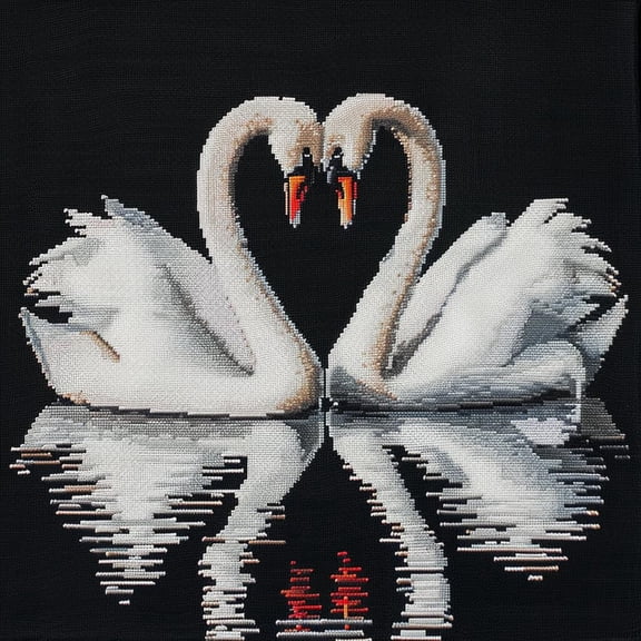White Swan Couple in Lake DIY 11CT Stamped Cross Stitch Kits for Beginners Easy Needlepoint Embroidery Counted Cross Stitch Art Craft for Wall Decoration 14x14inch(3)