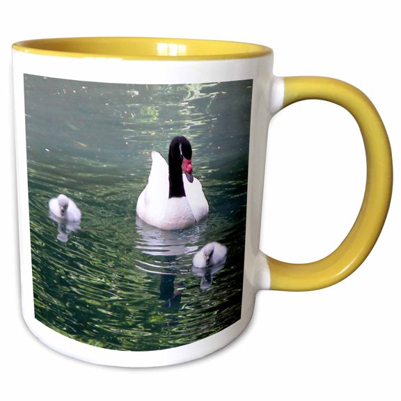 3drose, White Swan Family, 11oz Two-tone Yellow Mug