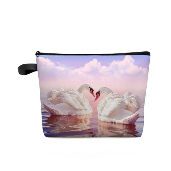 White Swan Lake Clouds Purple Glow Women's Cosmetic Bags Cases Ladies Storage Bag with Zipper Female Travel Small