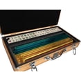 thumbnail image 1 of White Swan Mah Jongg, Ivory Tiles, Modern Pusher Arms, Aluminum Case, Gold, 1 of 8