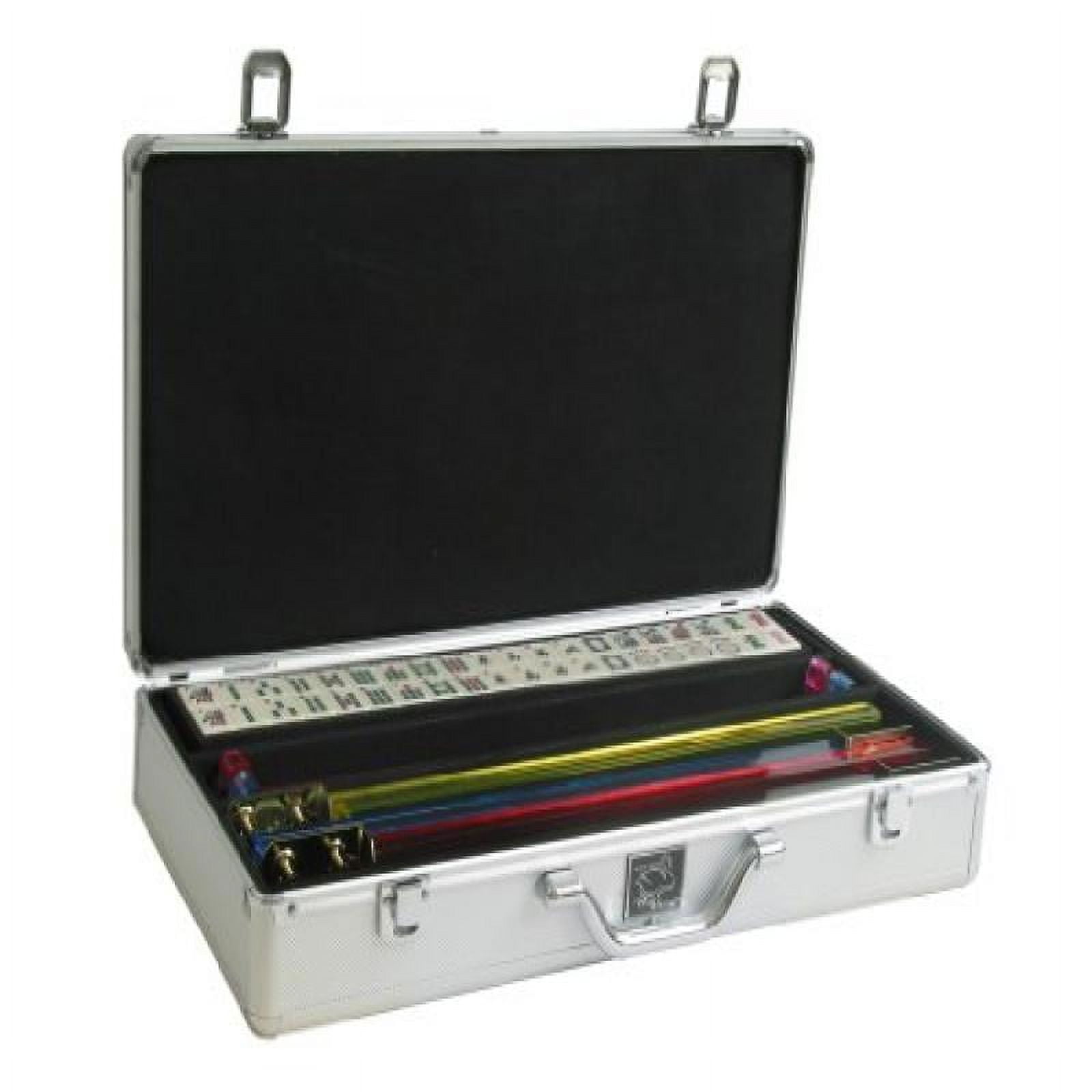 White Swan Mah Jongg (TM) - Ivory Tiles - Pusher Arms - Aluminum Case - Silver