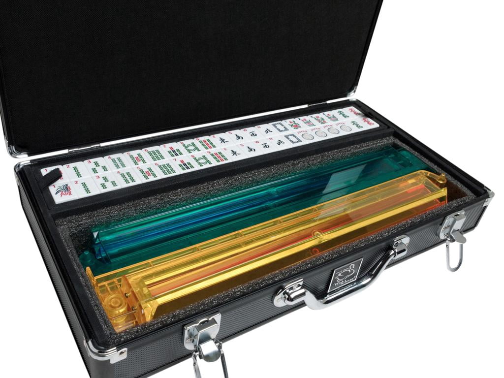 White Swan Mah Jongg Set - White Tiles, Gold Aluminum Case, Pusher Arms, Complete Game