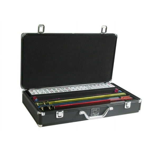 White Swan Mah Jongg - White/Green Tiles - Classic Pusher Arms - Aluminum Case - Black