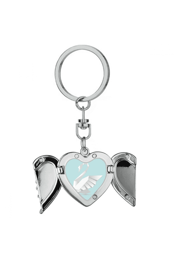 White Swan Pattern Heart Angel Wing Key Chain Holder