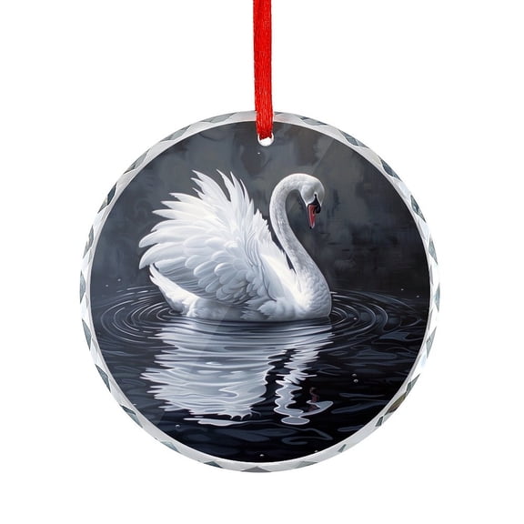 White Swan Print Ornament Vintage Swan Crystal Glass Christmas Decor with Holiday Design Appreciation Gifts Ornaments for Xmas Tree