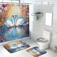 thumbnail image 1 of White Swan Shower Curtain Sets 4 Piece Watercolor Spring Flower Dream Swan Lake Bathroom Sets with Rugs Waterproof Shower Curtain Non-Slip Rug Toilet Lid Cover Bath Mat, 1 of 4