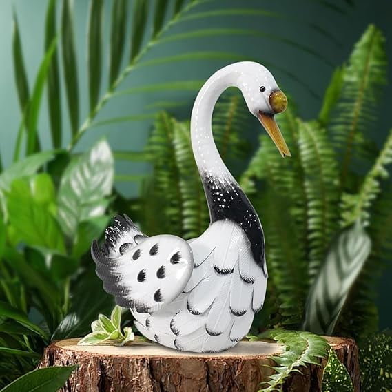 White Swan Statue Garden Decor for Outside,Bird Garden Statues for Outdoor Decor, Goose Decorative Metal Animal Ornaments Yard Art for Lawn, Patio, Porch, Pool