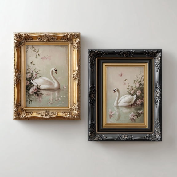 White Swan Vintage Pastel Pink Butterfly Girl Nursery Floral Room Decor Set 2 Stretched Canvas