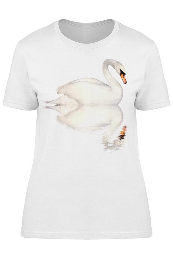 White Swan With Reflection T-Shirt Women -Image by Shutterstock, Female Medium