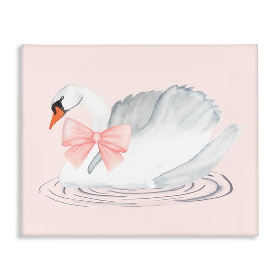 Stupell Industries White Swan with Pink Ribbon Canvas Wall Art, design by Nina Jacobs, 16 x 20