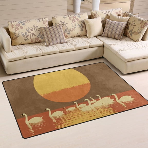 White Swans Area Rug Washable Floor Carpet Mat 60 x 39 inch for Bedroom Living Room Kids Room Home Decor