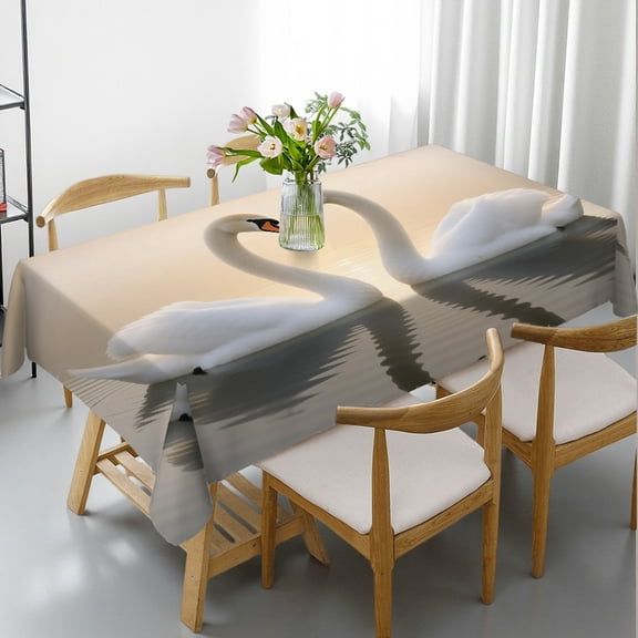 White Swans Couples Tablecloths for dining table, Machine-Made - Holiday Party Tablecloth Rectangular Tablecloth, Cafe, dinner, picnic