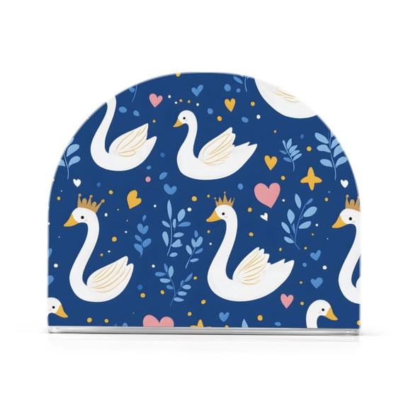 White Swans Crowns Pattern Napkin Holder Acrylic Napkin Dispenser Clear Modern Tabletop for Kitchen Counter