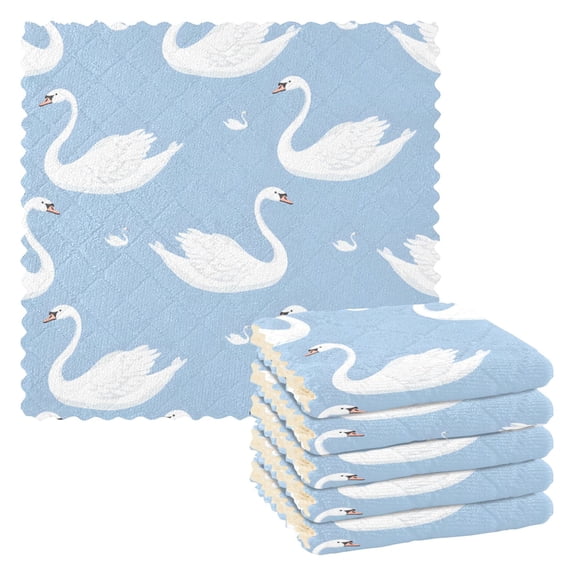 White Swans Dish Cloths Dish Towels Cleaning Cloths Quick Drying Reusable 11" x 11" Set of 6