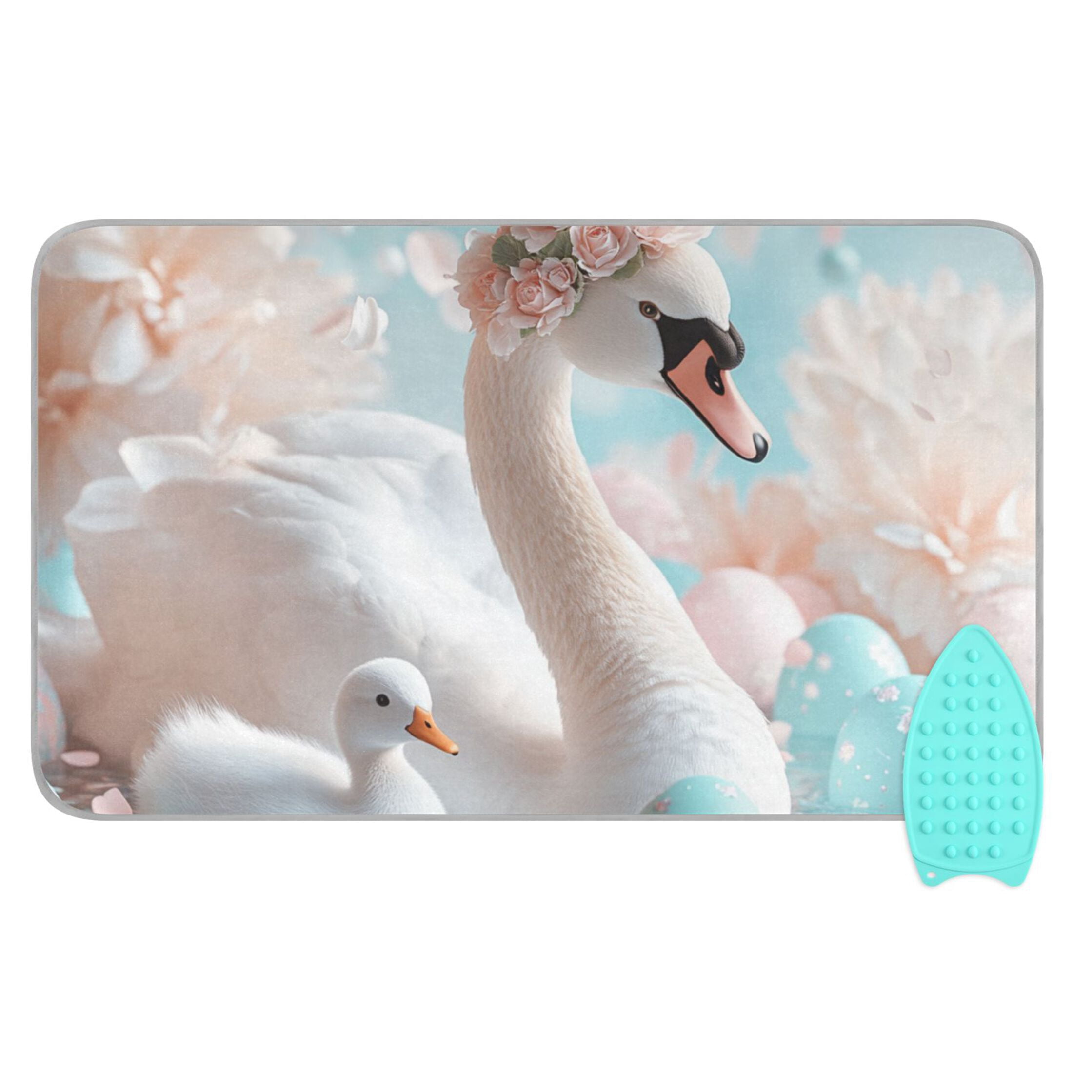 White Swans Easter Eggs Flowers Ironing Mat Blanket Portable Travel Ironing Pad Heat Resistant Pad 47.2" x 27.6”