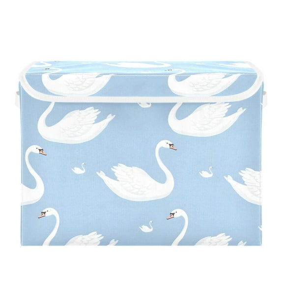 White Swans Foldable Storage Bin with Lid and Handle Collapsible Storage Box 16.5 x 12.6 x 11.8 inches