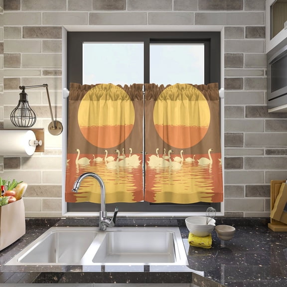 White Swans Kitchen Curtains Half Tier Curtain 2 Rod Pockets Bathroom Bedroom Cupborad Living Room 27"x24"