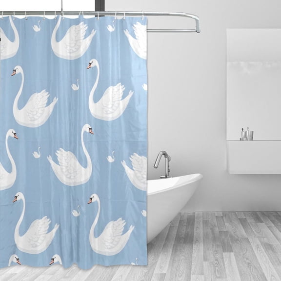 White Swans Shower Curtains with 12 Hooks Waterproof Bathroom Decor 66" x 72"
