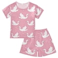 thumbnail image 1 of White Swans and Hearts Pattern Summer Pajama Set Soft Cotton Short Sleeve Sleepwear 2PCS Pajama Sets Breathable Lounge Set Size 10Y, 1 of 7