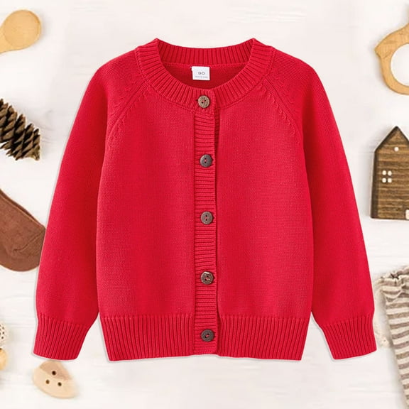 White Sweater Cardigan Toddler Kids Little Girls Button Front Crop Sweater Cardigan Solid Color Crew Neck Long Sleeve Knit Spring Fall Tops