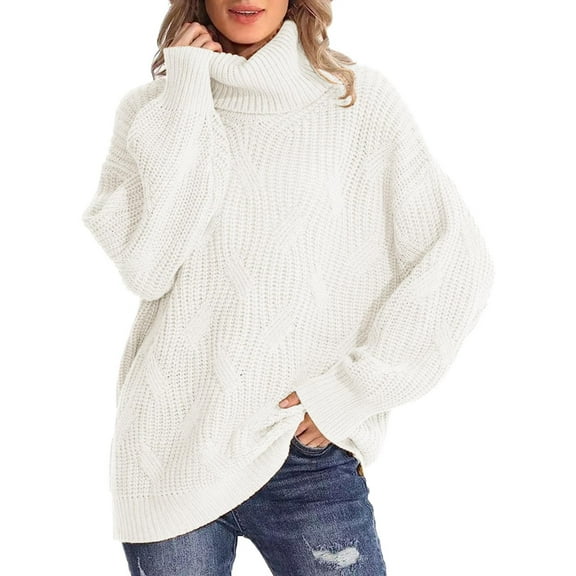 White Sweaters for Women's Casual Loose Turtleneck Knitted Sweater Pullover Long Sleeve 2023 Autumn/winter Sweater Top Womens Fall Fashion 2025