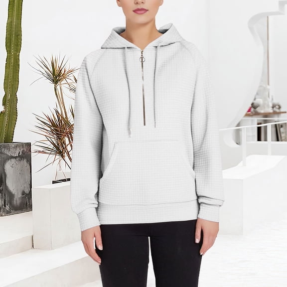 White Sweaters for Women's Check Zipper Hoodie Long Sleeved Hoodie Womens Fall Fashion 2025