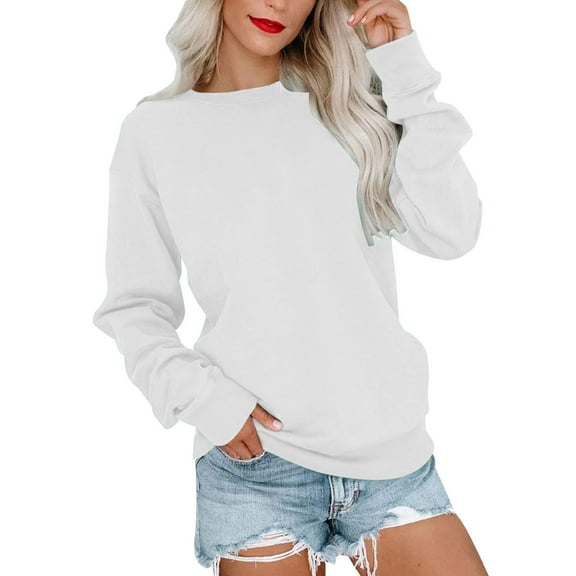 White Sweaters for Womens Casual Round Neck Sweatshirt Long Sleeve Top Cute Pullover Loose Version Pullover Sweater Womens Fall Fashion 2025