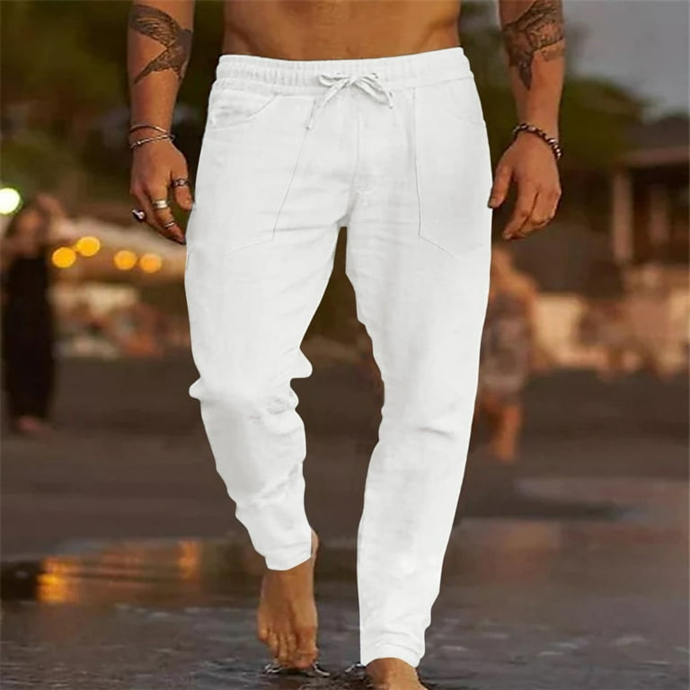 Mens white linen jogger pants outlet
