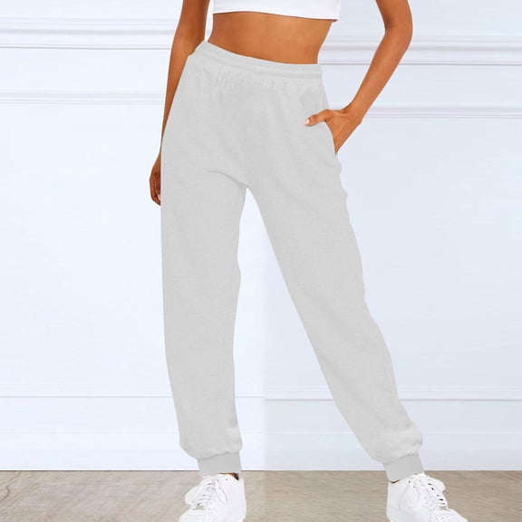 White Sweatpants Women Mens Pants Casual Solid Color Track Cuff Workout Pants with Pocket