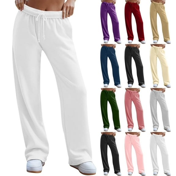 White Sweatpants Women's Wide Leg Inside Drawstring Loose Sweatpants with Casual Loose Fit Fashion