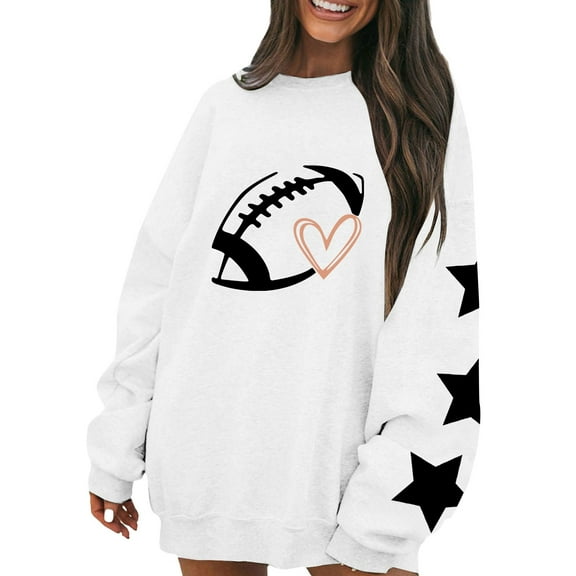 White Sweatshirt for Women Football Funny Sweatshirt for Women Graphic Print Sunday Casual Long Sleeve Crewneck 2025 Fall Pullover Women Fall Clothes
