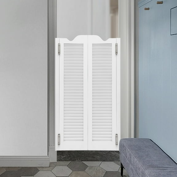 White Swinging Farmhouse Doors Set of 2 10.43x42.13 Inch Each Double Action 180 Hinge for Kitchen, Bar, Cafe