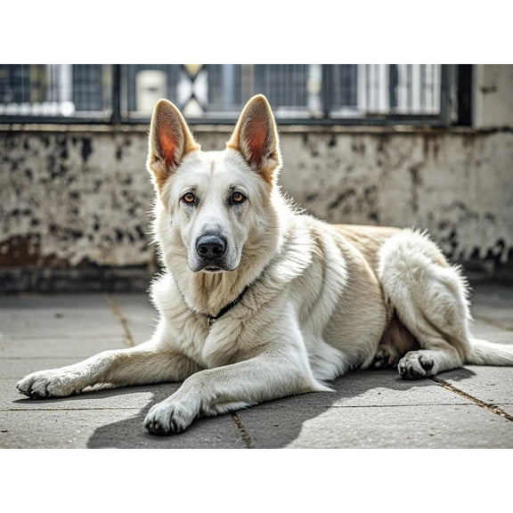 White Swiss Shepherd Dog Diamond Art Kit, Full Round Drill 5D Diamond Painting for Beginners, 12x16 inch DIY Bead Embroidery Animal Painting for Dog Lovers, Home Wall Decor (023)