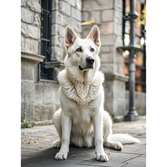 White Swiss Shepherd Dog Diamond Art Kit, Full Round Drill 5D Diamond Painting for Beginners, 12x16 inch DIY Bead Embroidery Animal Painting for Dog Lovers, Home Wall Decor (026)