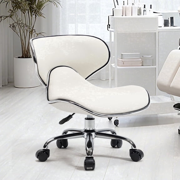 Lessmore White Swivel Pedicure Stool Adjustable Height Nail Tech Chair Barber Chair Professionals Ergonomic