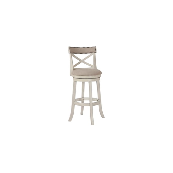 White Swivel Bar Stool " Curved Back, Padded Seat, Flared Legs " 43'? Height