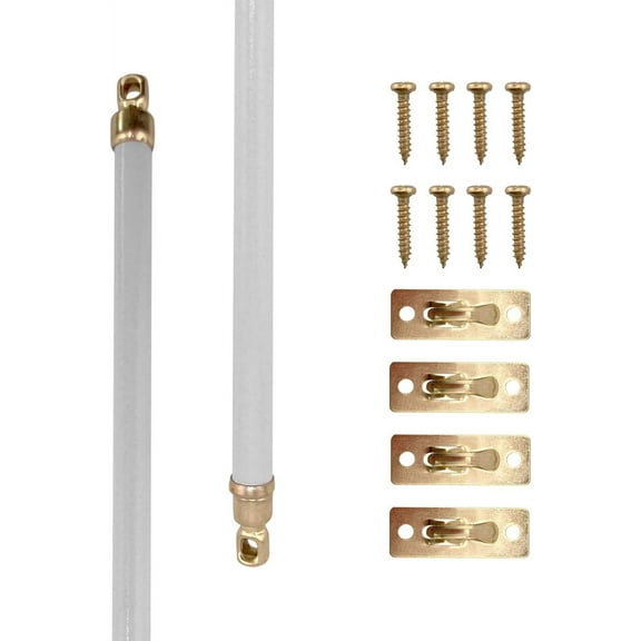 White Swivel Sash Curtain Rods with Brass Ends, Set of 2 ( Included) - Adjustable Length 11-19 , Easy to Install Rods for Doors, , and Sidelights