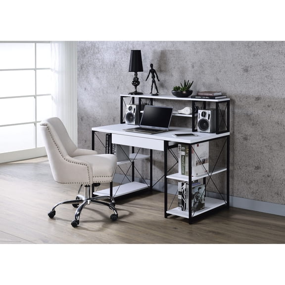 White Synthetic Desk with Sled Base / Industrial Style for Any Room