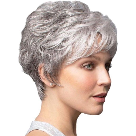 White Synthetic Fiber Wig Womens Short Curly Hair Mixed Color Slanted Bangs Head Set Full Heat-resistant Wig Fashionable Wigs Resistant Medium Looking for Heat Real Daily Women