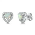 thumbnail image 1 of White Synthetic Opal Clear CZ Heart Earring Sterling Silver, 1 of 2