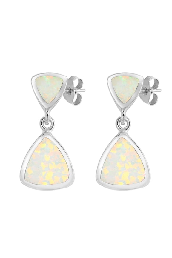 White Synthetic Opal Double Triangle Drop Earring Sterling Silver