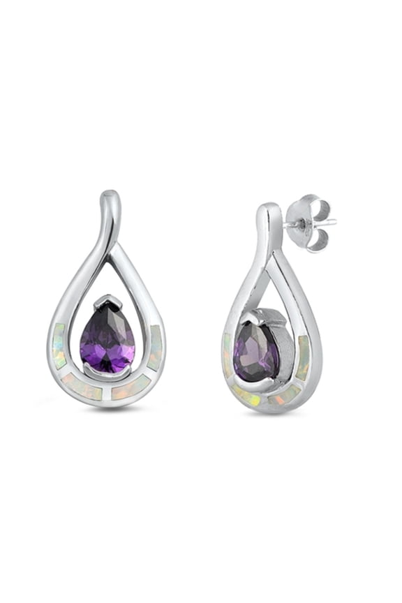 White Synthetic Opal Synthetic Amethyst Teardrop Earring Sterling Silver
