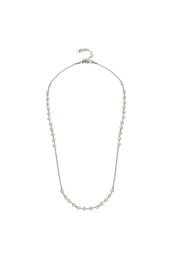 White Synthetic Pearl Multiple Beads Necklace Sterling Silver