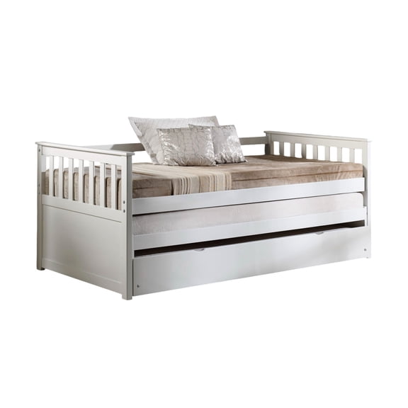 White Synthetic Wood | 660lbs Capacity, Roll - Out Bed, No Box Spring | Guest Bedroom Daybed