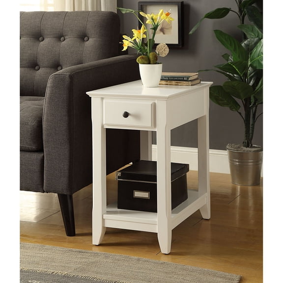 White Synthetic Wood Rectangular Accent Table with Drawer and Shelf 22"L x 13"W x 23"H Versatile Storage Furniture