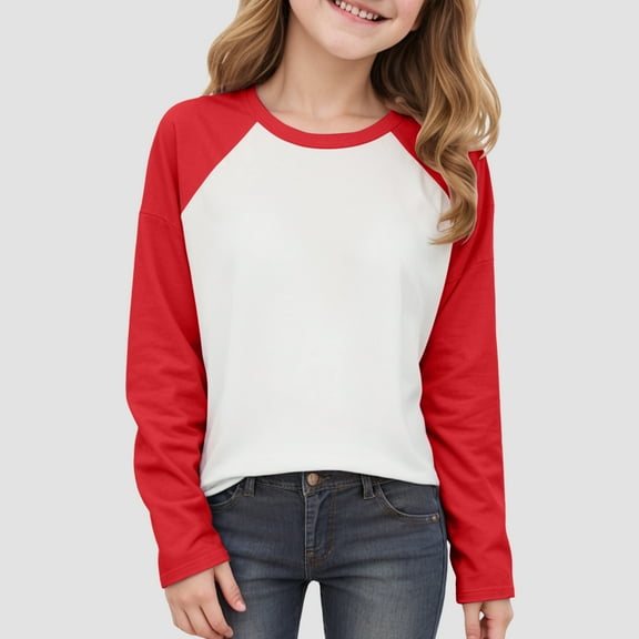 White T Shirts For Kids Girls Red Shirt Girls Long Sleeve Cotton T Shirts Kids Summer Tops Crewneck Tees