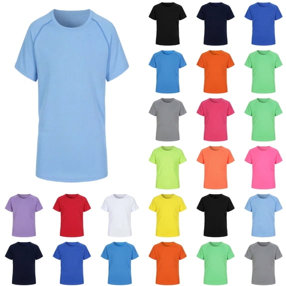 White T Shirts For Kids Youth Performance Short Sleeve Shirt, Upf 50 Quick-Dry Athletic T Shirt For Boys & Girls