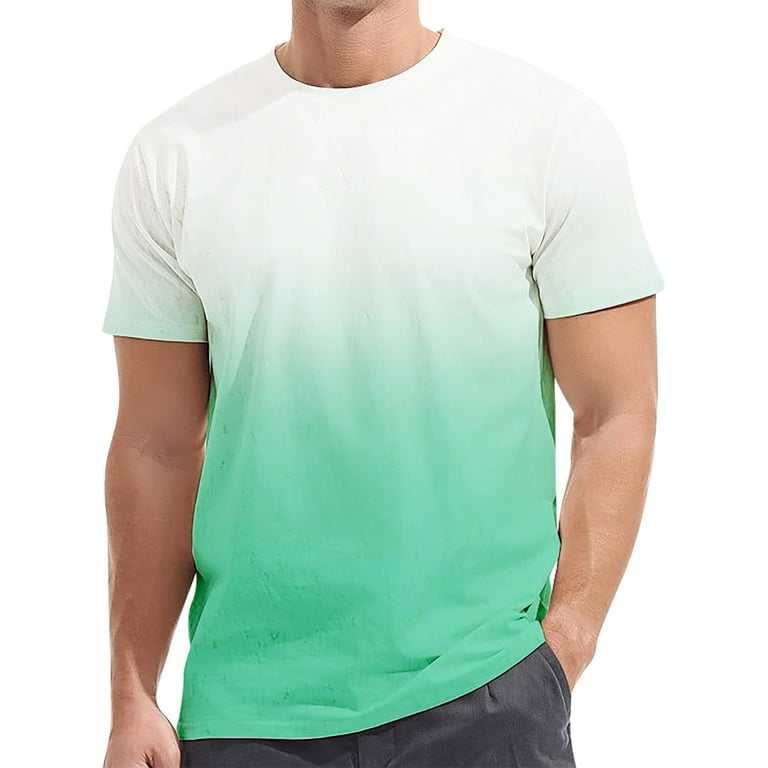 White T Shirts For Men Men s Casual Fashion Solid Color Gradient Loose Trend Short Sleeved T Shirt Green Walmart